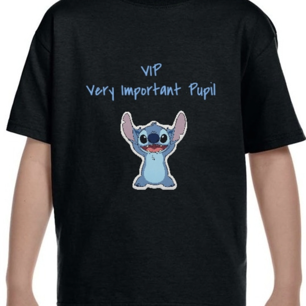 Gildan Black Short Sleeve Tee with Blue Cartoon Design